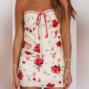 Strapless Red Floral Set Top and Skirt